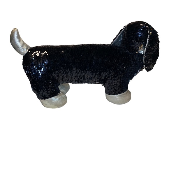 Dan Dee Dachshund Sequin Flip Plush Black & Silver Weiner Dog Stuffed Animal - Picture 4 of 16